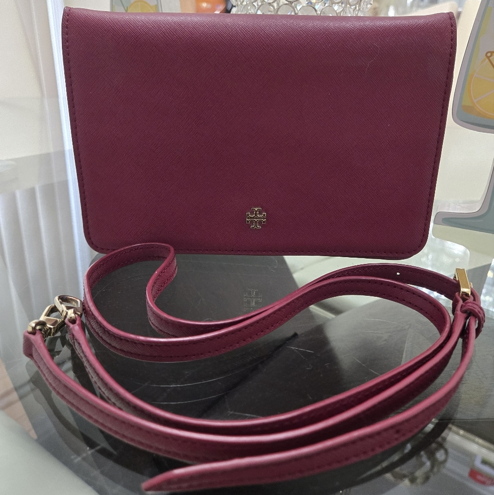Tory Burch Emerson Maroon Crossbody Bag